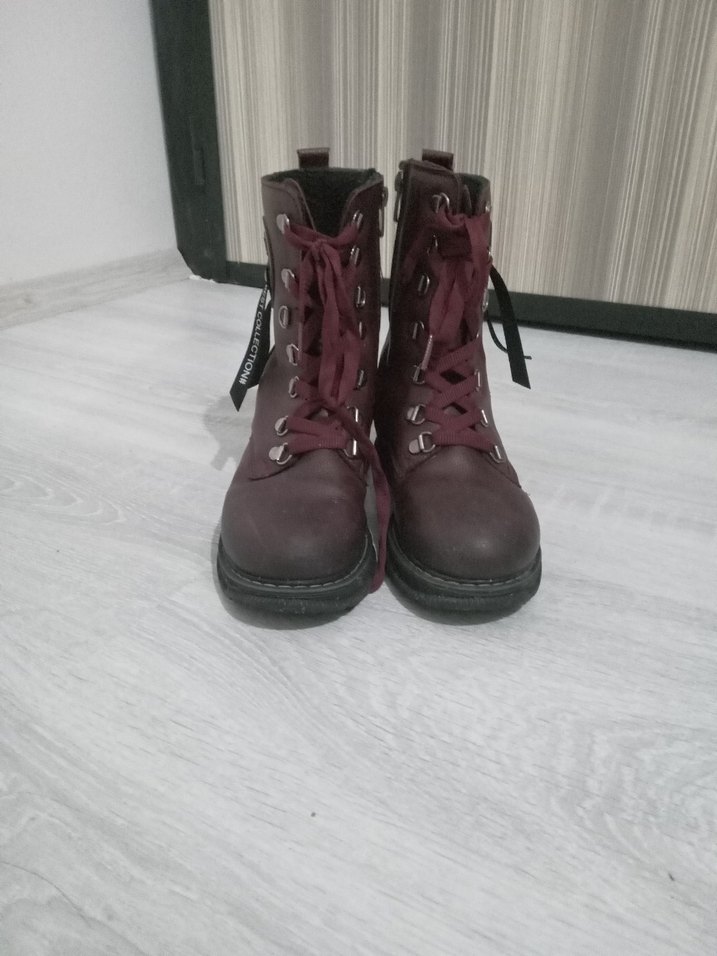 Bordo Deri Bağcıklı Yüksek cocuk Bot - Görsel 2