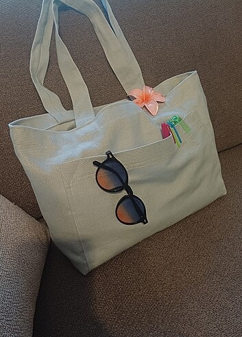 Beden mavi Renk Oysho mavi kanvas tote çanta