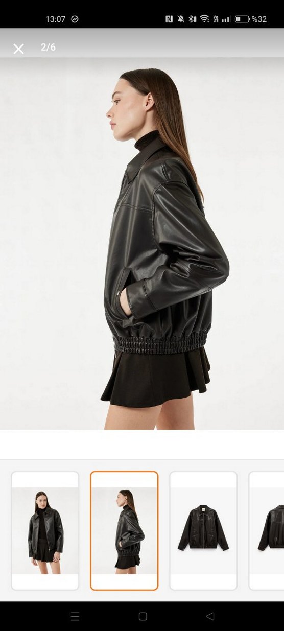 Kadın Siyah Deri Kısa Oversize Ceket - Görsel 2