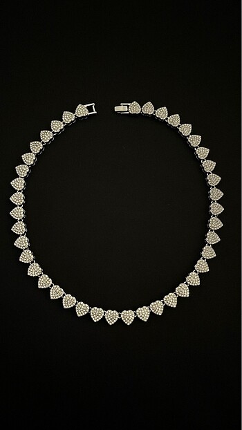 Diğer Heart Rhinstone Cuban Chain