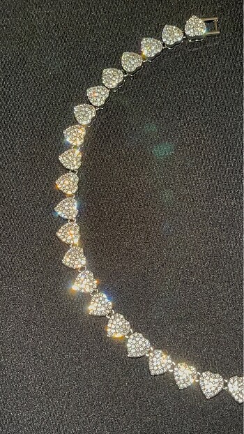  Beden gri Renk Heart Rhinstone Cuban Chain