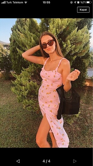 Pembe limon desenli elbise