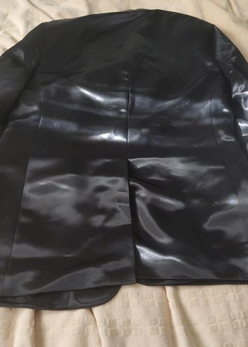 Erkek Siyah Düğmeli saten Takım Elbise - Görsel 6