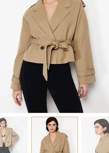 Bej  Kemerli Midi Kadın Trençkot - Görsel 2