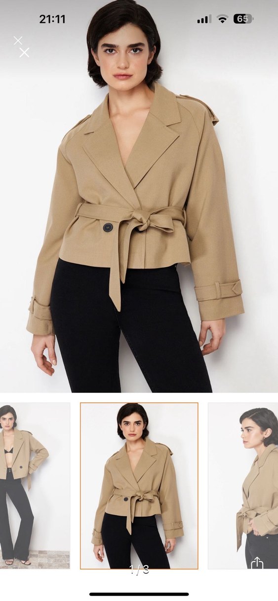 Bej  Kemerli Midi Kadın Trençkot - Görsel 2