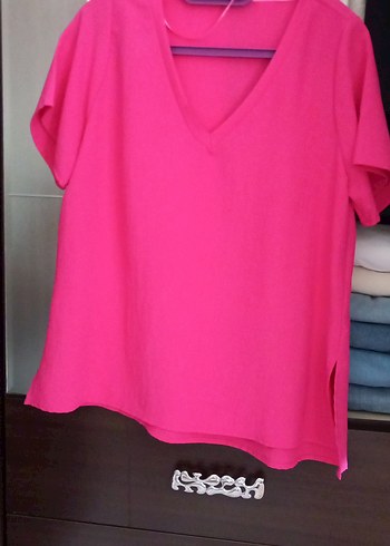 Pembe V Yaka Kadın Gömlek