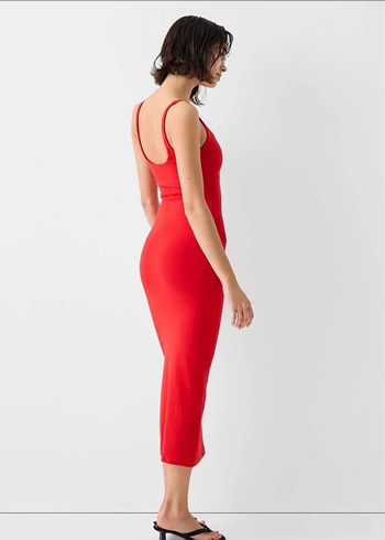 Bershka Kadın Kırmızı Uzun Basic Elbise