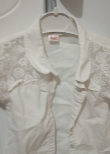 Kız Çocuk Beyaz Düğmeli Kısa Kollu Gömlek - Görsel 2