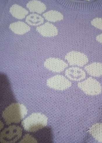 Kız Çocuk Mor Çiçekli Triko Kazak - Görsel 4