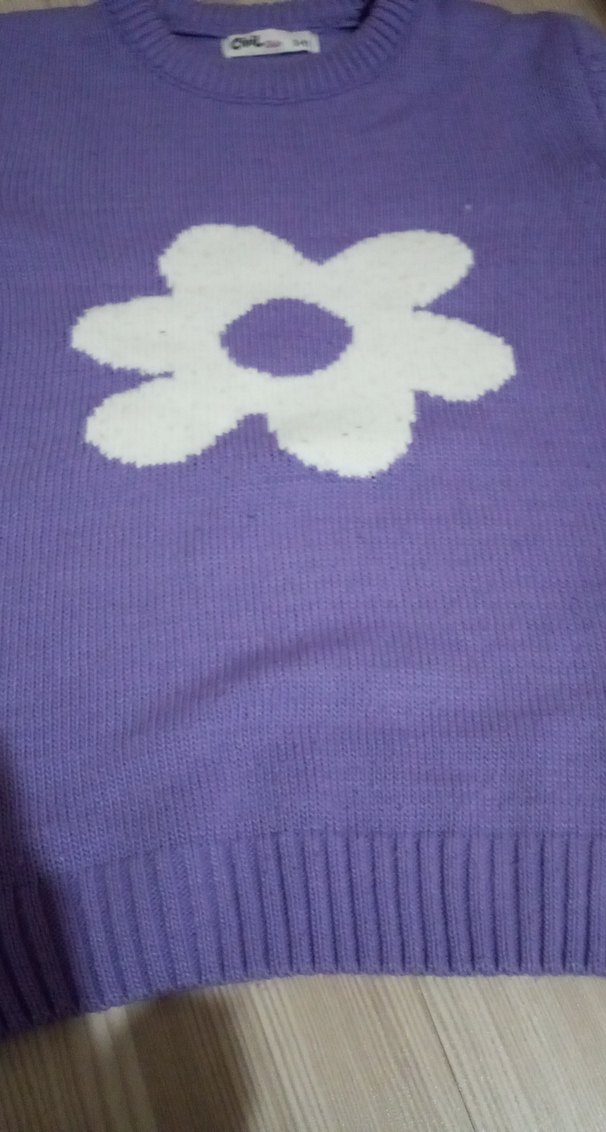 Kız Çocuk Mor Çiçekli Triko Kazak - Görsel 5