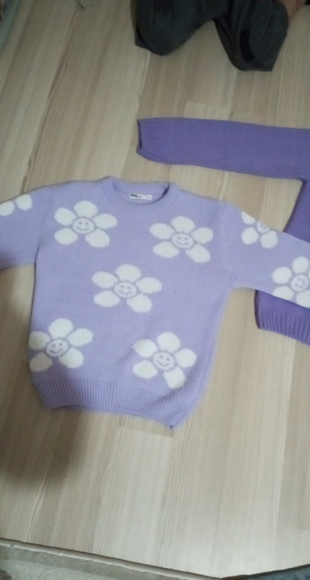 Kız Çocuk Mor Çiçekli Triko Kazak - Görsel 2