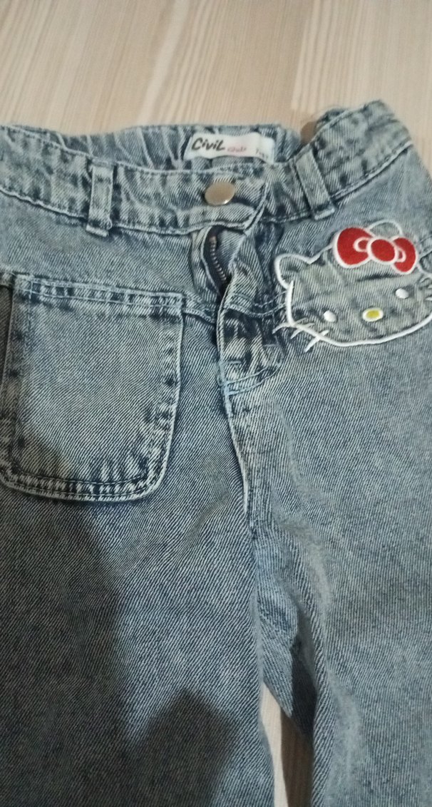 Nakışlı Mavi Geniş Paça Kadın Jean - Görsel 5