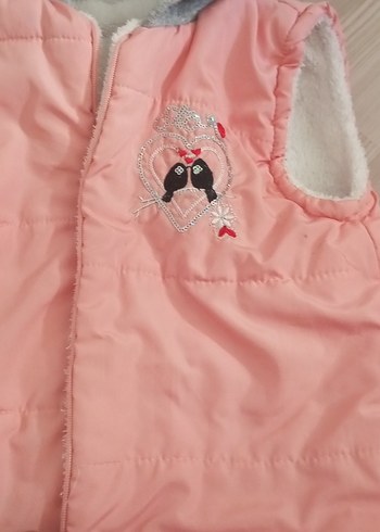 Kız Çocuk Pembe Nakışlı Kürklü Yelek - Görsel 2