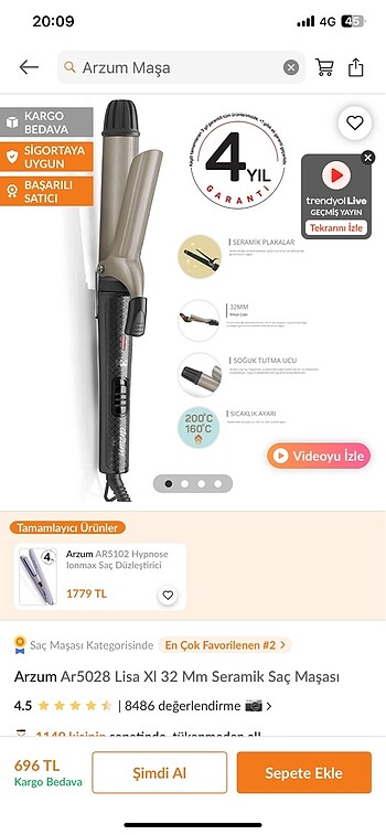 Arzum 32mm Maşa