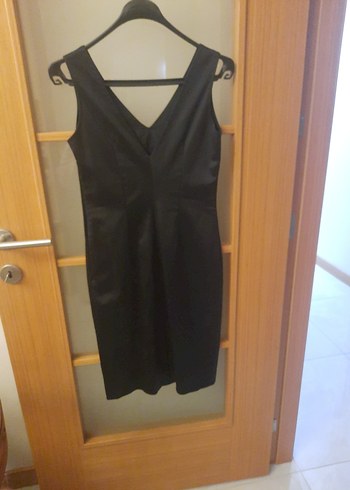 Siyah V Yakalı Midi Ofis Elbisesi - Görsel 3