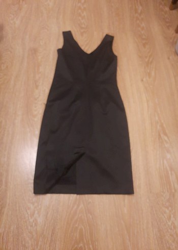 Siyah V Yakalı Midi Ofis Elbisesi - Görsel 7