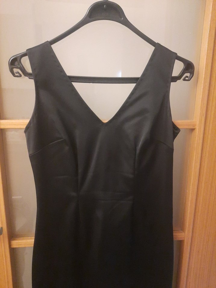 Siyah V Yakalı Midi Ofis Elbisesi - Görsel 2