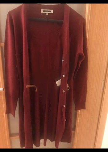 Bordo Süet Kemerli Midi Kadın bele oturan Hırka - Görsel 4