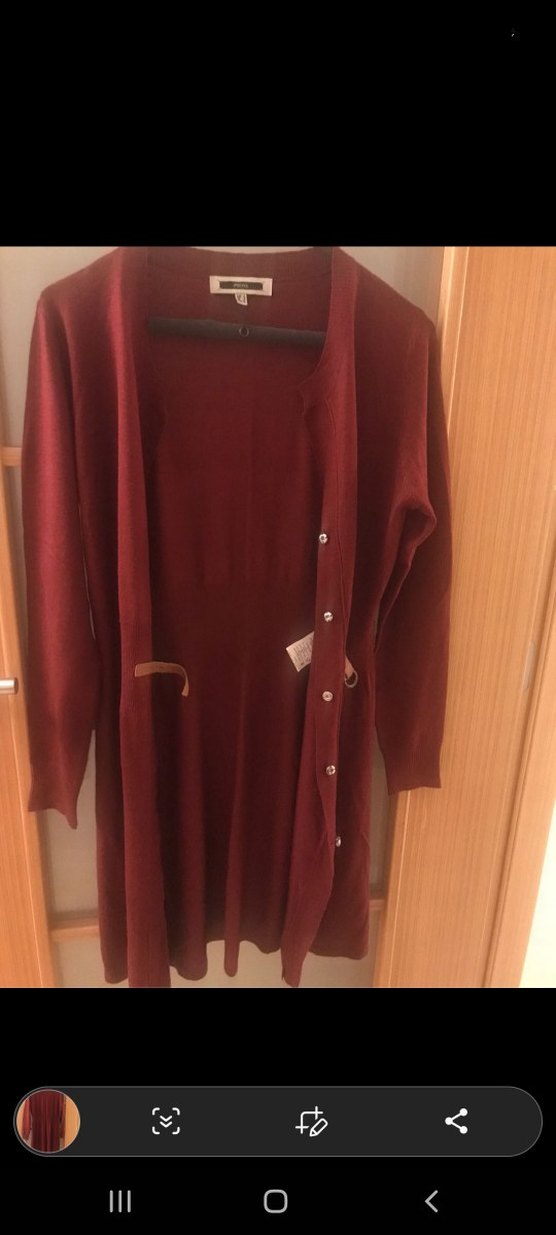 Bordo Süet Kemerli Midi Kadın bele oturan Hırka - Görsel 4