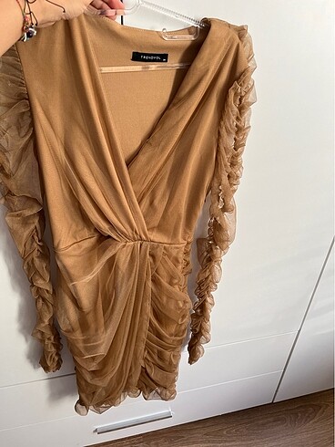 34 Beden camel Renk Elbise