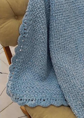 Mavi Örgü bebek Battaniyesi - Görsel 2