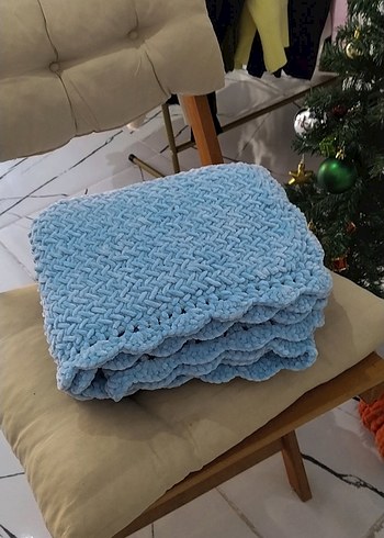 Mavi Örgü bebek Battaniyesi - Görsel 4