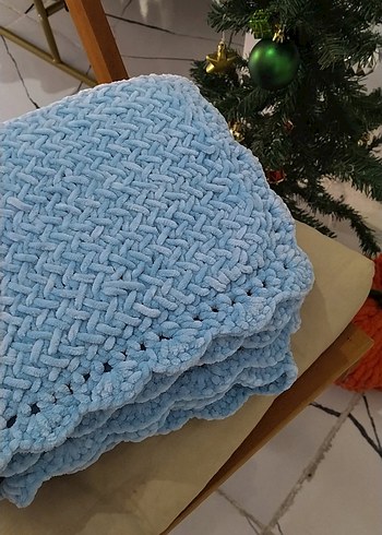 Mavi Örgü bebek Battaniyesi - Görsel 3
