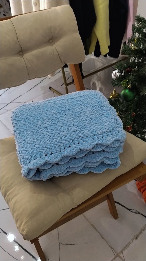 Mavi Örgü bebek Battaniyesi - Görsel 4