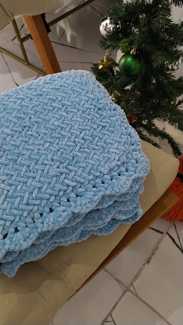 Mavi Örgü bebek Battaniyesi - Görsel 3