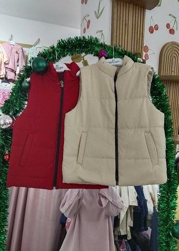 Bej Fermuarlı Yüksek Yakalı çocuk Yelek - Görsel 3