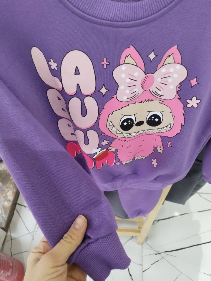 Kız Çocuk Mor labubu eşofman takımı - Görsel 3