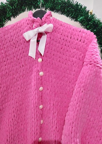 Pembe Örgü pufy hırka - Görsel 2