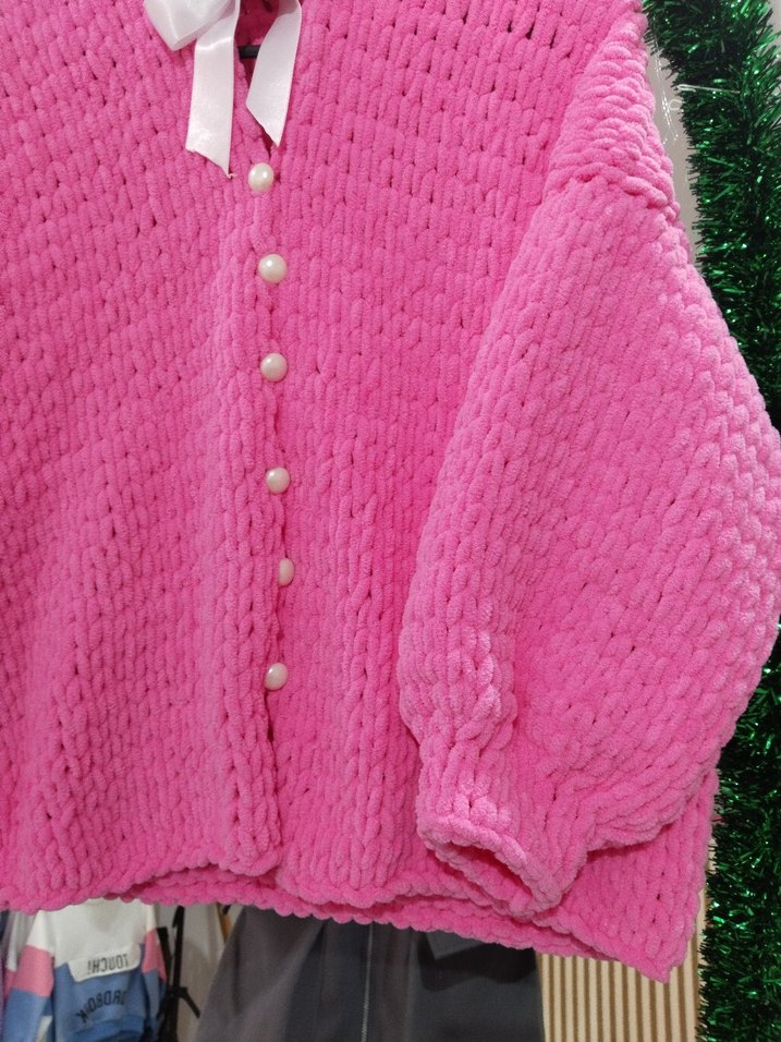 Pembe Örgü pufy hırka - Görsel 3