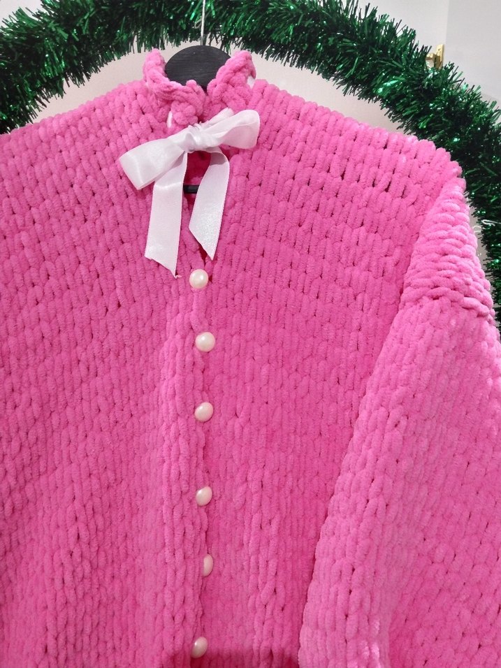 Pembe Örgü pufy hırka - Görsel 2