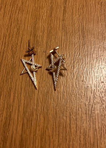 Altın Renkli Uzun Parlak Yıldız Küpeler - Görsel 2