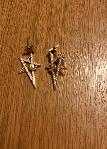 Altın Renkli Uzun Parlak Yıldız Küpeler - Görsel 5