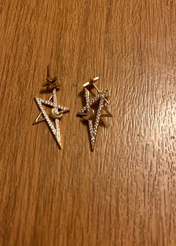 Altın Renkli Uzun Parlak Yıldız Küpeler - Görsel 4