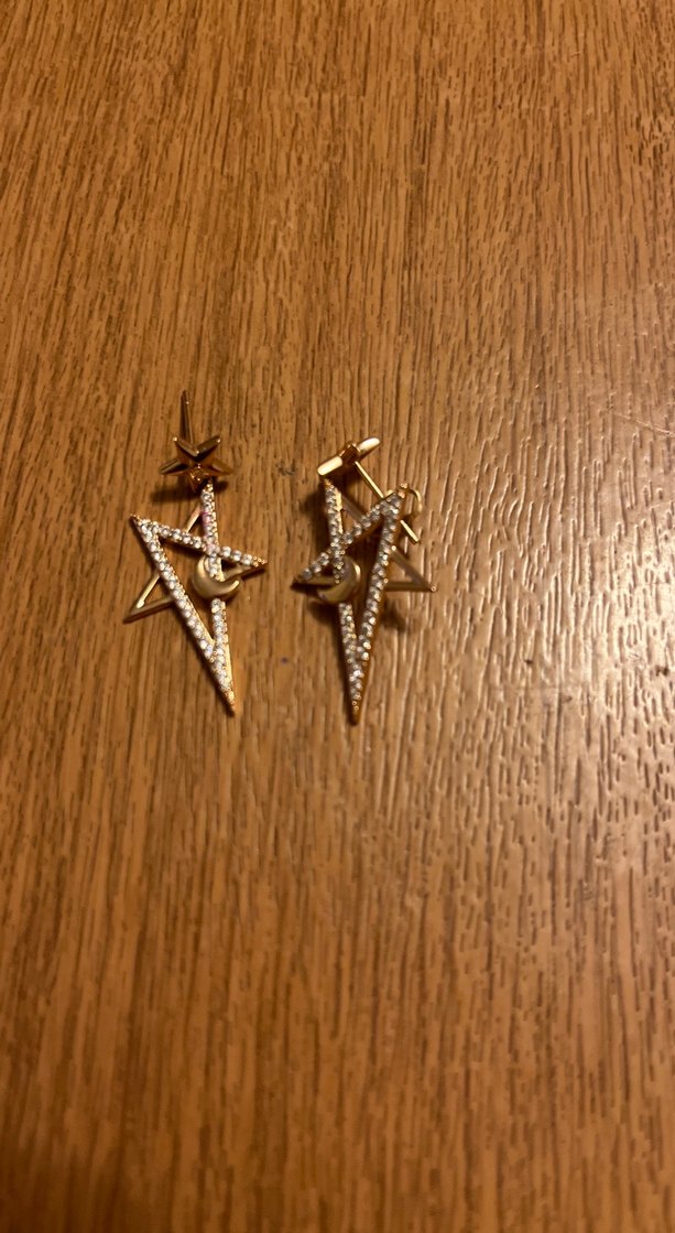 Altın Renkli Uzun Parlak Yıldız Küpeler - Görsel 4