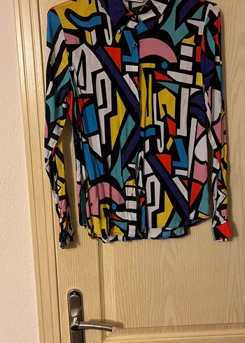 Desenli Çok Renkli Kadın Gömlek - Görsel 6