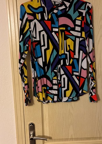 Desenli Çok Renkli Kadın Gömlek - Görsel 5