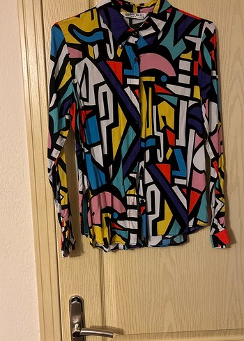 Desenli Çok Renkli Kadın Gömlek - Görsel 3