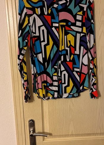 Desenli Çok Renkli Kadın Gömlek - Görsel 8