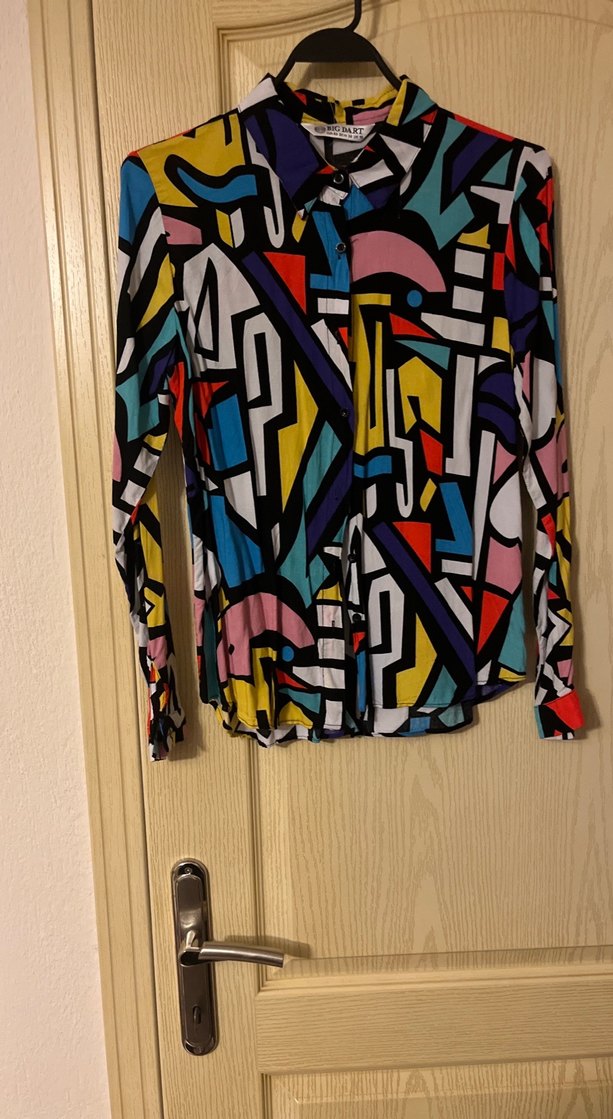 Desenli Çok Renkli Kadın Gömlek - Görsel 5