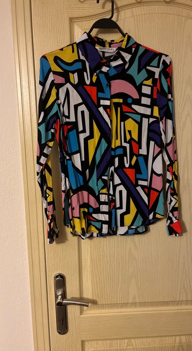 Desenli Çok Renkli Kadın Gömlek - Görsel 4