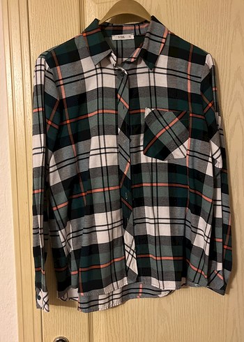 Düğmeli Kareli Uzun Kollu Kadın Gömlek - Görsel 2