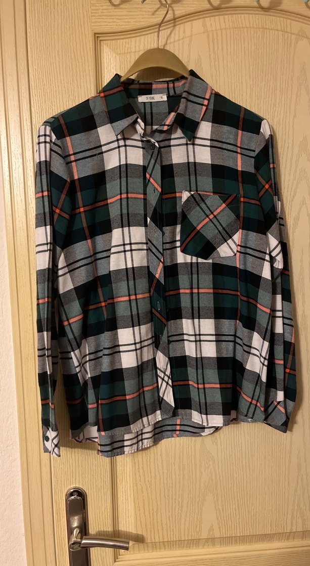 Düğmeli Kareli Uzun Kollu Kadın Gömlek - Görsel 5