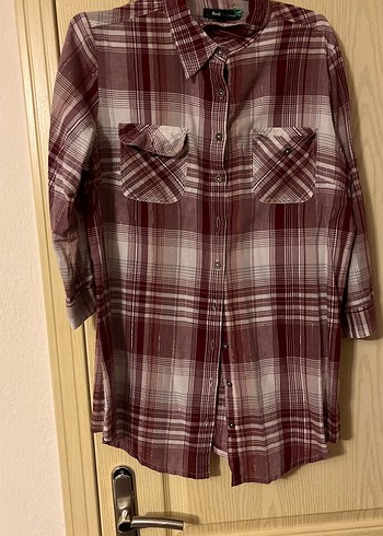 Bordo Ekose Düğmeli Kadın Gömlek - Görsel 6