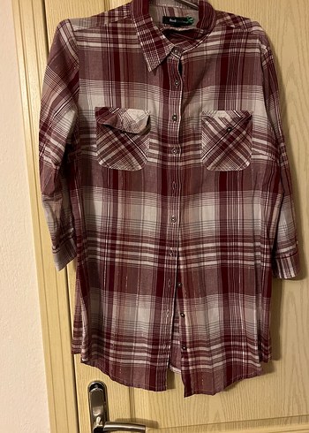 Bordo Ekose Düğmeli Kadın Gömlek - Görsel 3