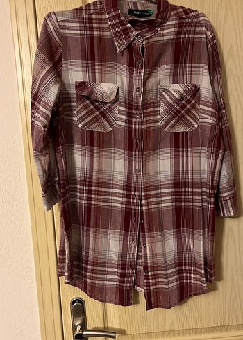 Bordo Ekose Düğmeli Kadın Gömlek - Görsel 5