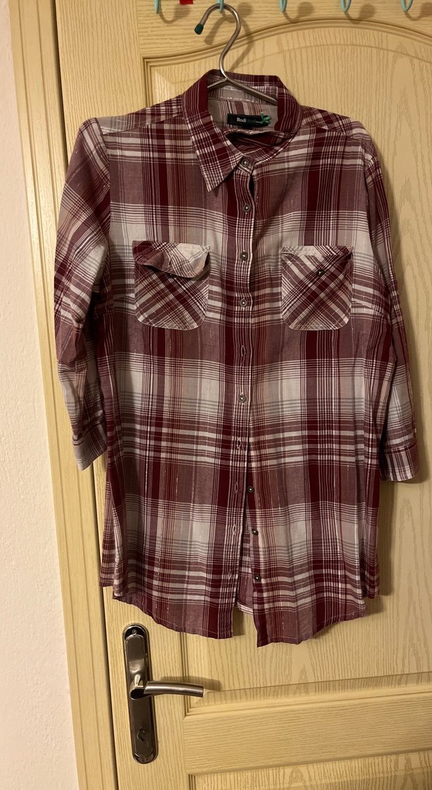 Bordo Ekose Düğmeli Kadın Gömlek - Görsel 3